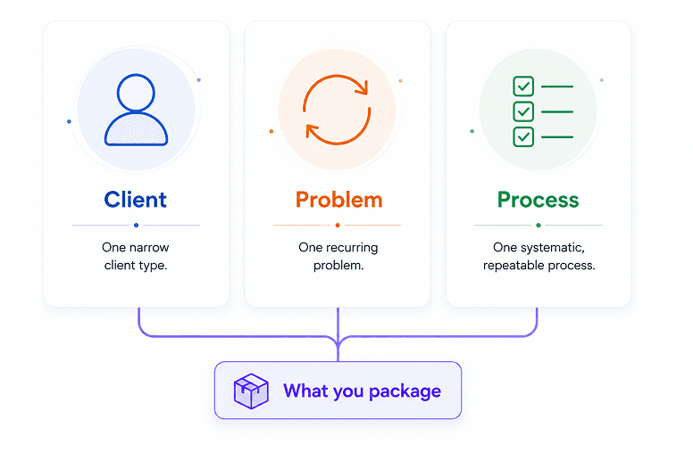 Client, Problem, Process framework converging into what you package